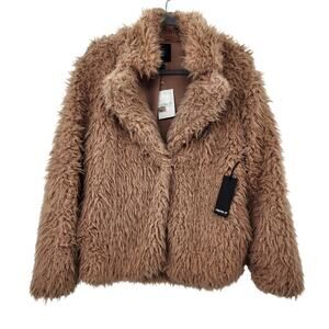 New NWT Forever 21 Faux Fur Coat Tan Brown‎ Size Small Oversized